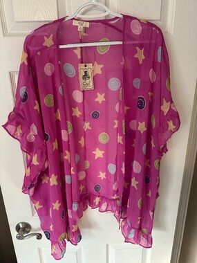 easel Fuchsia Star & Smile Print Sheer Kimono